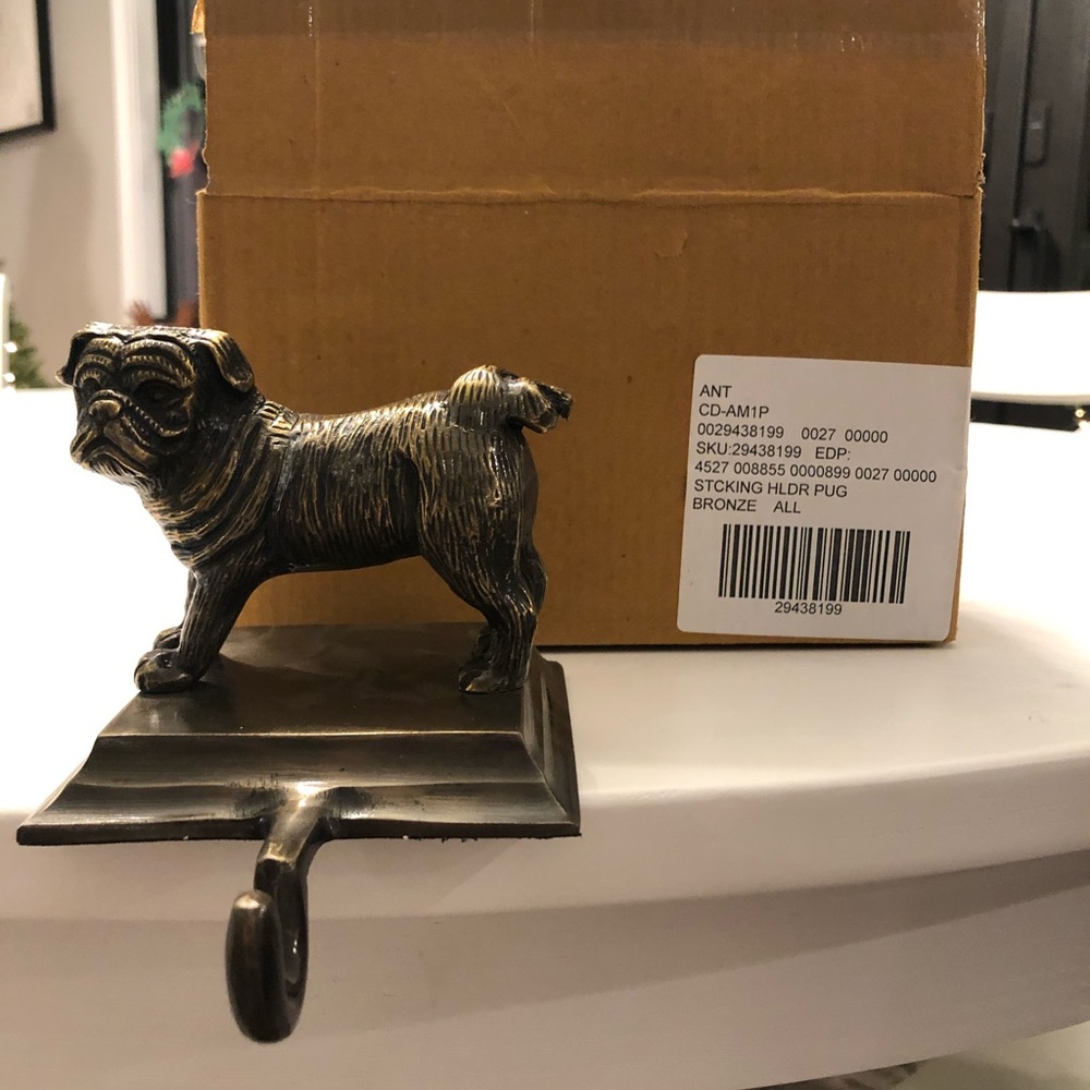 Anthropologie Stocking Holder - Bronze Pug Bulldog
